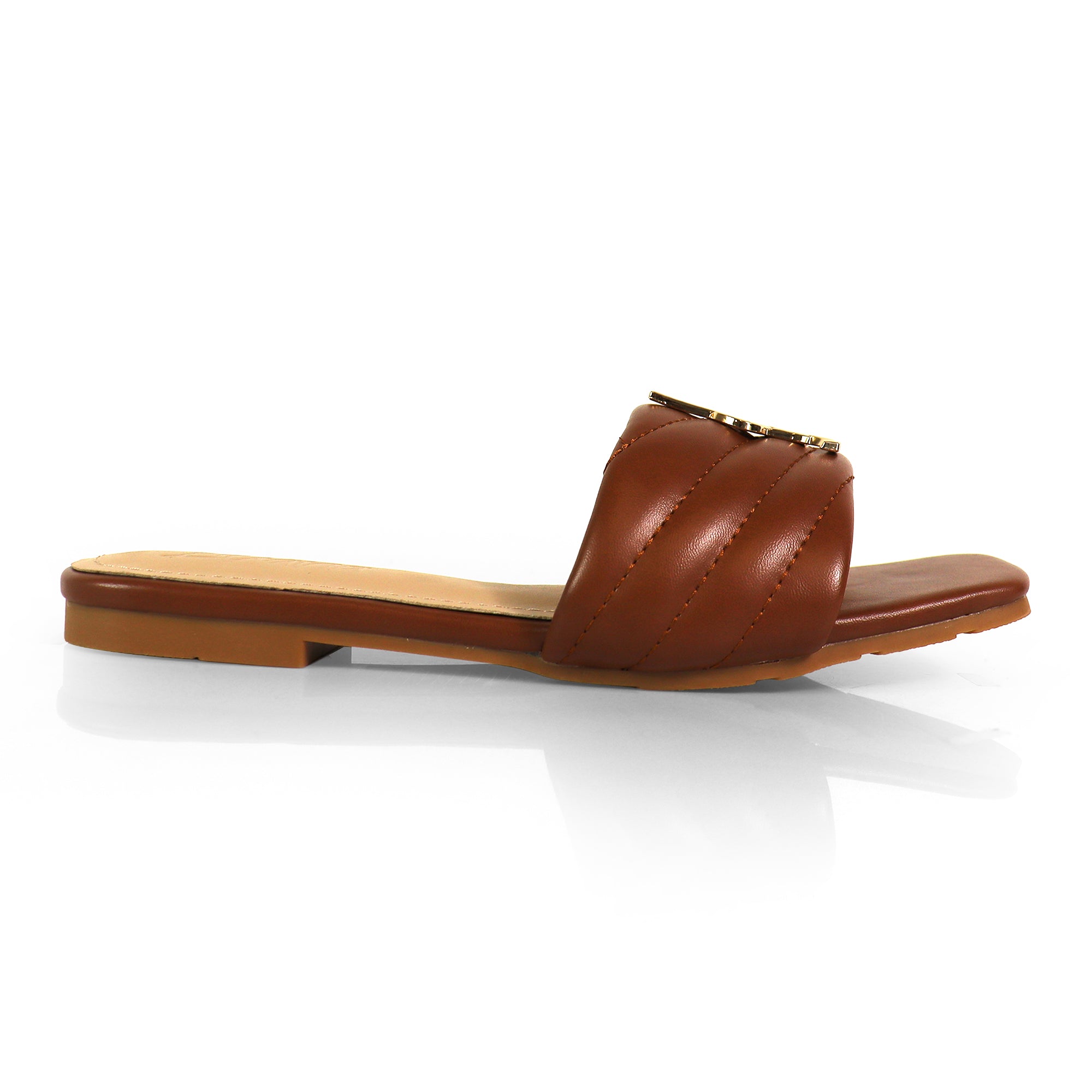 KYRA-5 QUILTED BUCKLED SLIDE MOCHA