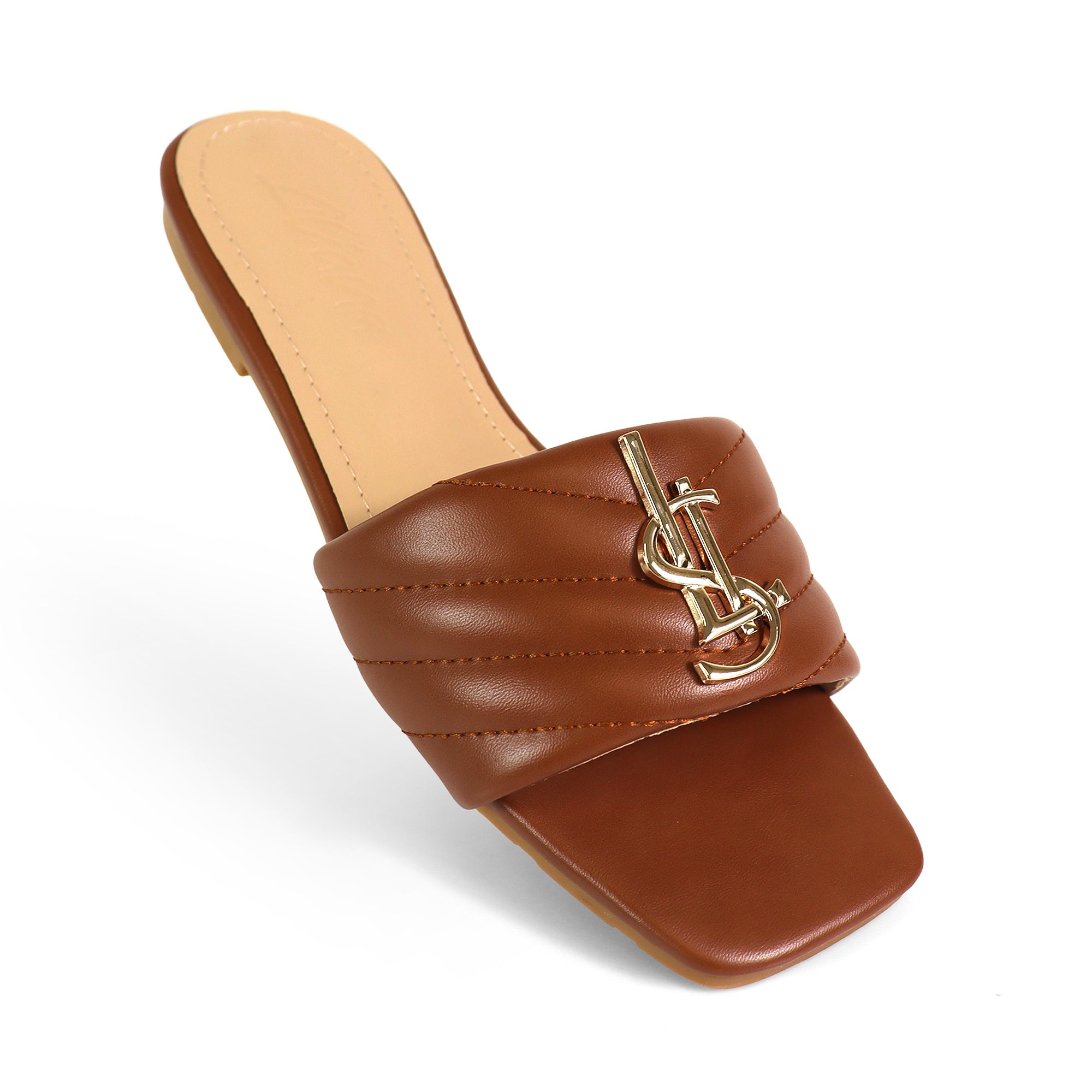 KYRA-5 QUILTED BUCKLED SLIDE MOCHA