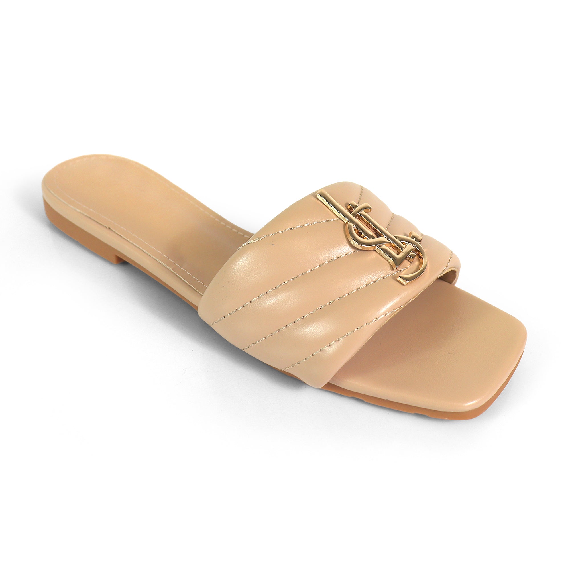 KYRA-5 QUILTED BUCKLED SLIDE NUDE
