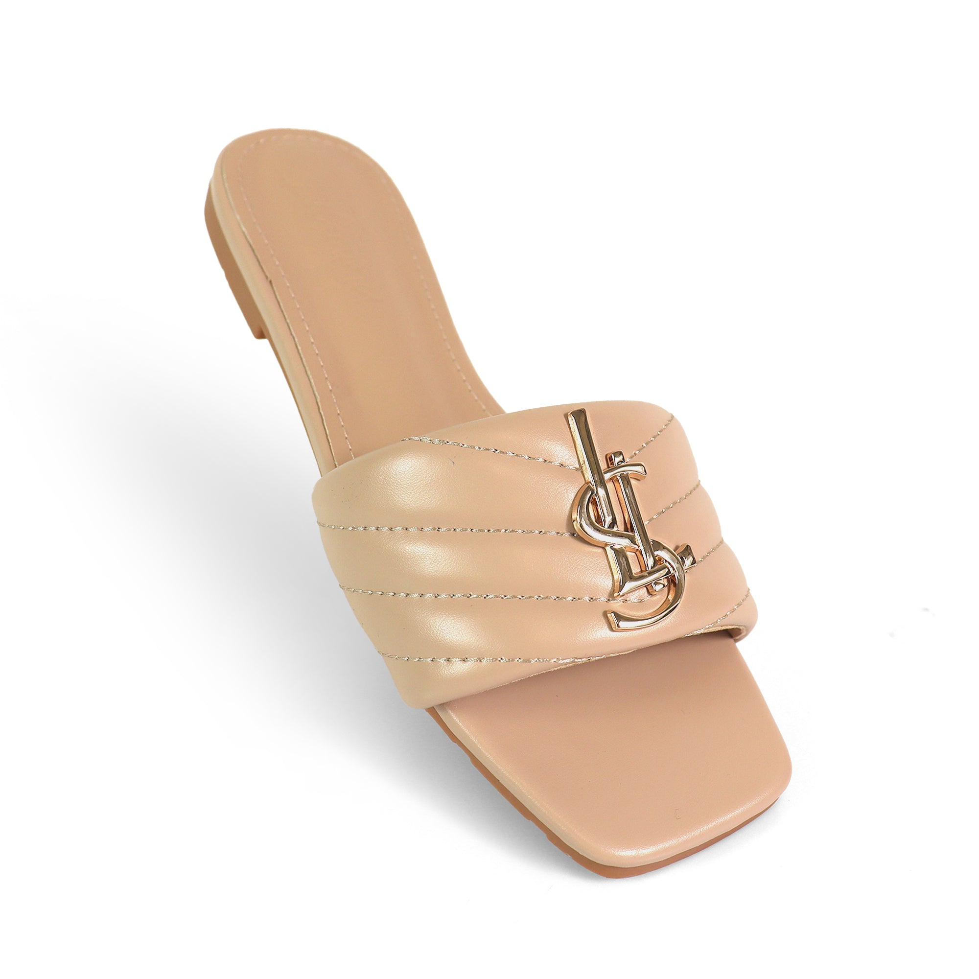 KYRA-5 QUILTED BUCKLED SLIDE NUDE