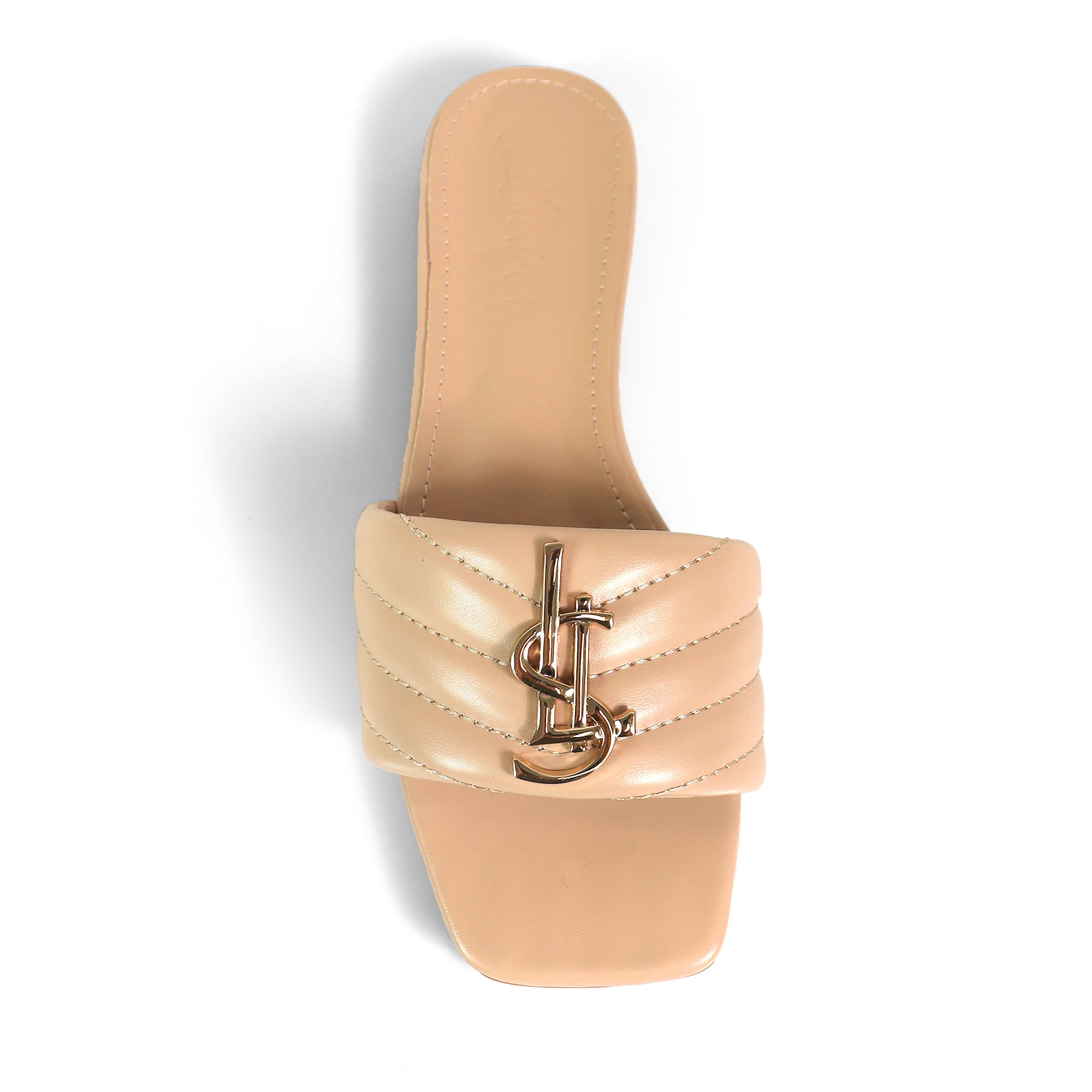 KYRA-5 QUILTED BUCKLED SLIDE NUDE