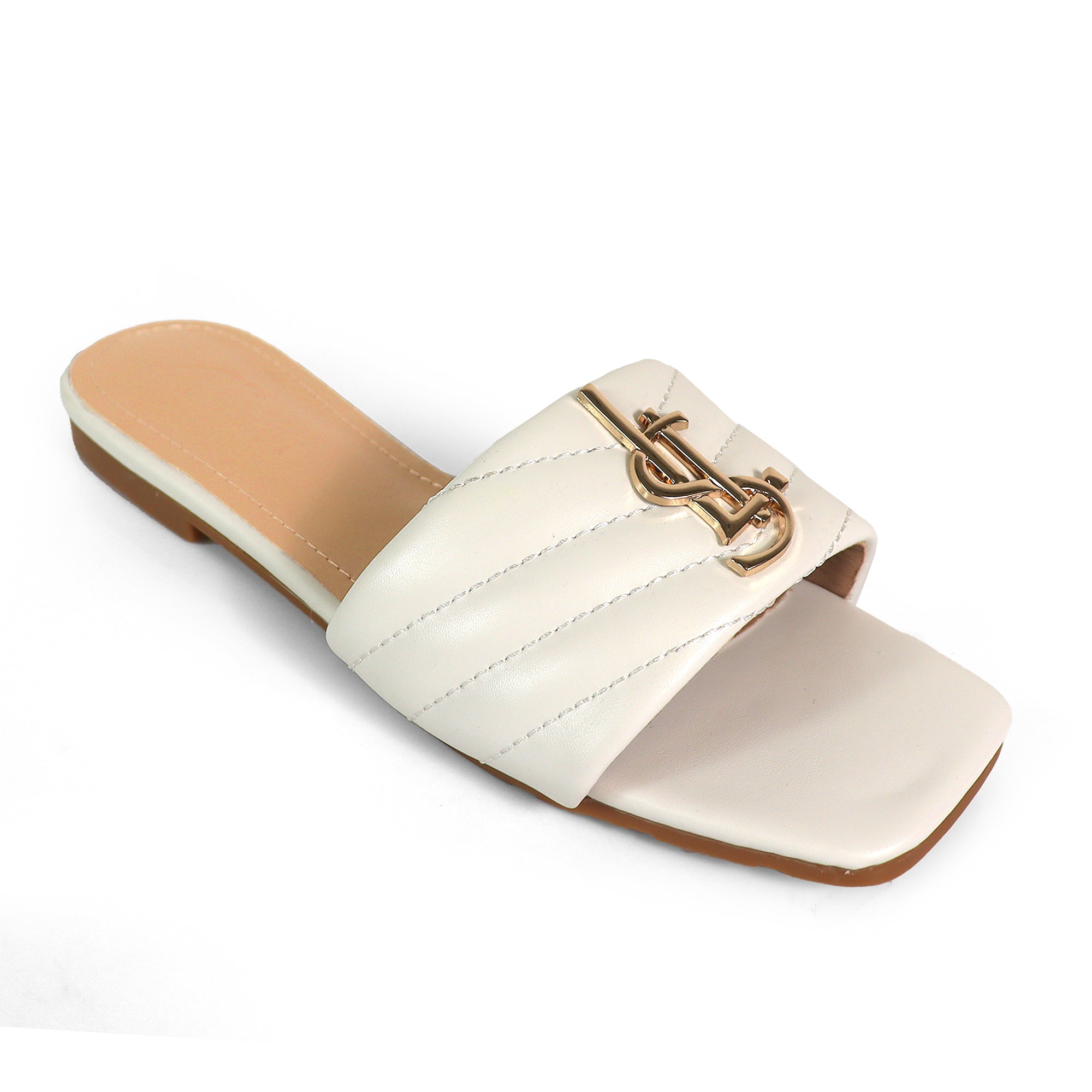 KYRA-5 QUILTED BUCKLED SLIDE WHIT