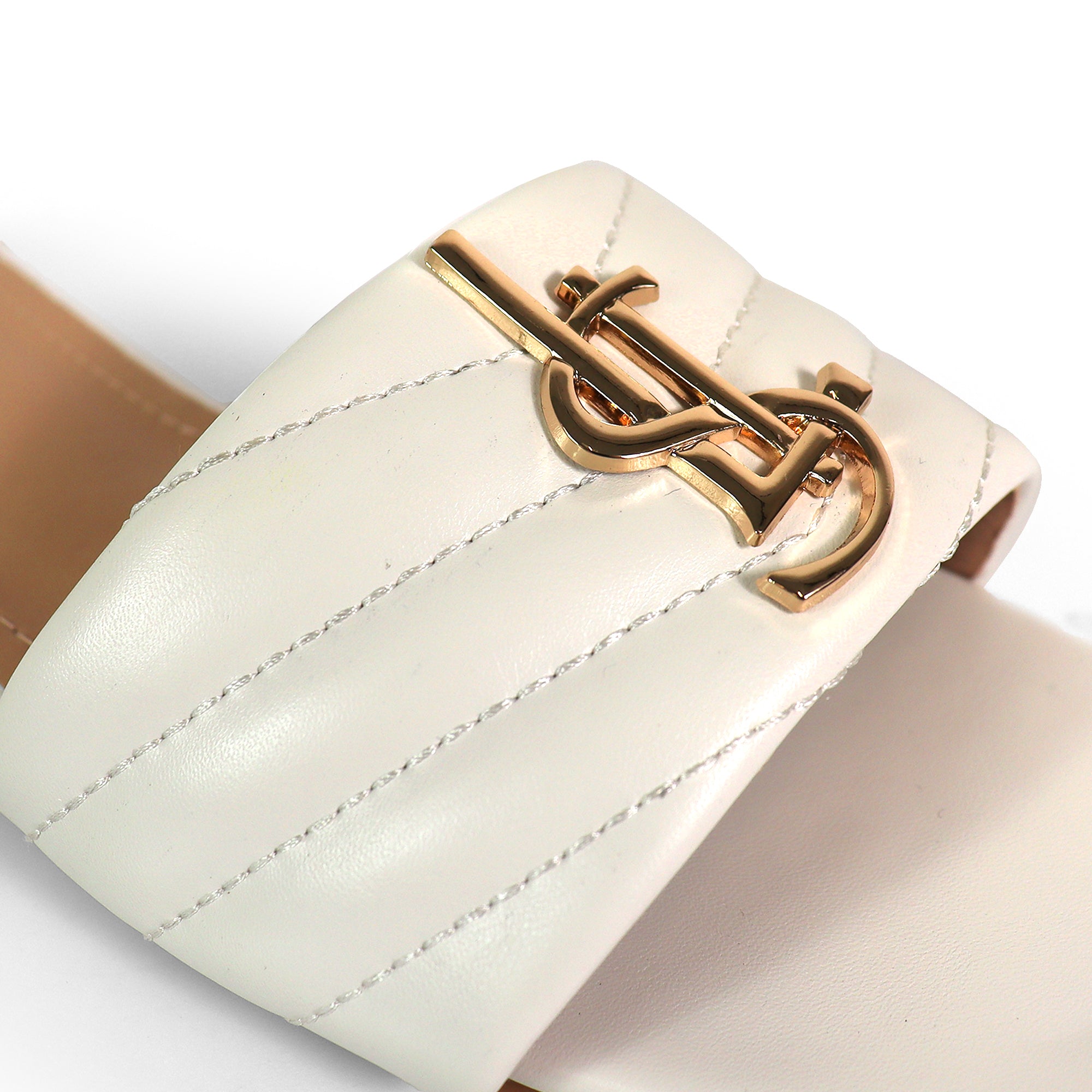 KYRA-5 QUILTED BUCKLED SLIDE WHIT