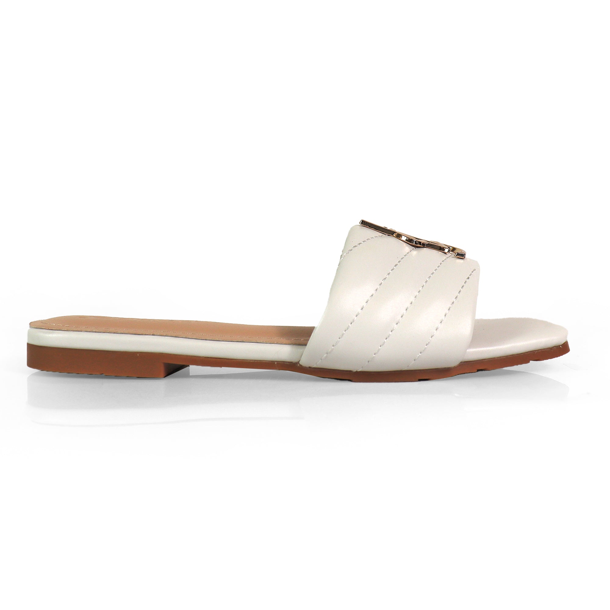 KYRA-5 QUILTED BUCKLED SLIDE WHIT