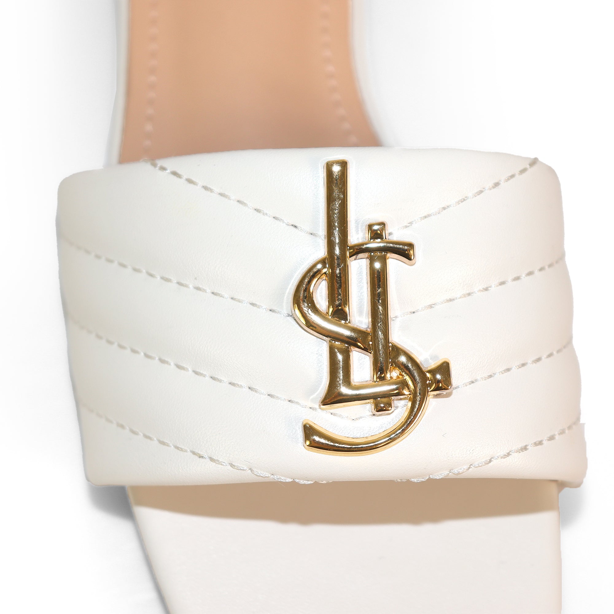 KYRA-5 QUILTED BUCKLED SLIDE WHIT