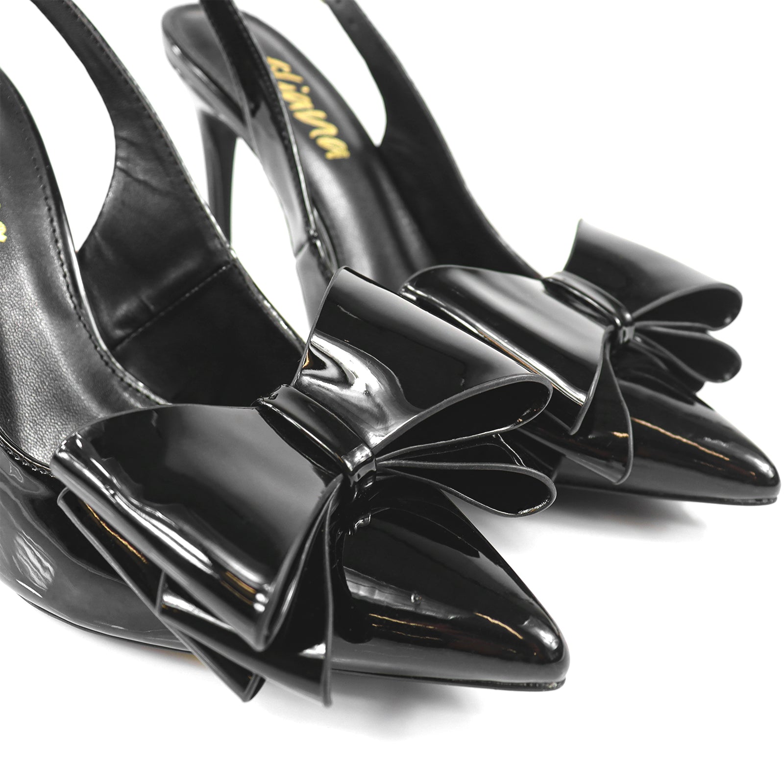 LANA-1 POINTED TOE BOW BACK STRAP PUMP BLACK