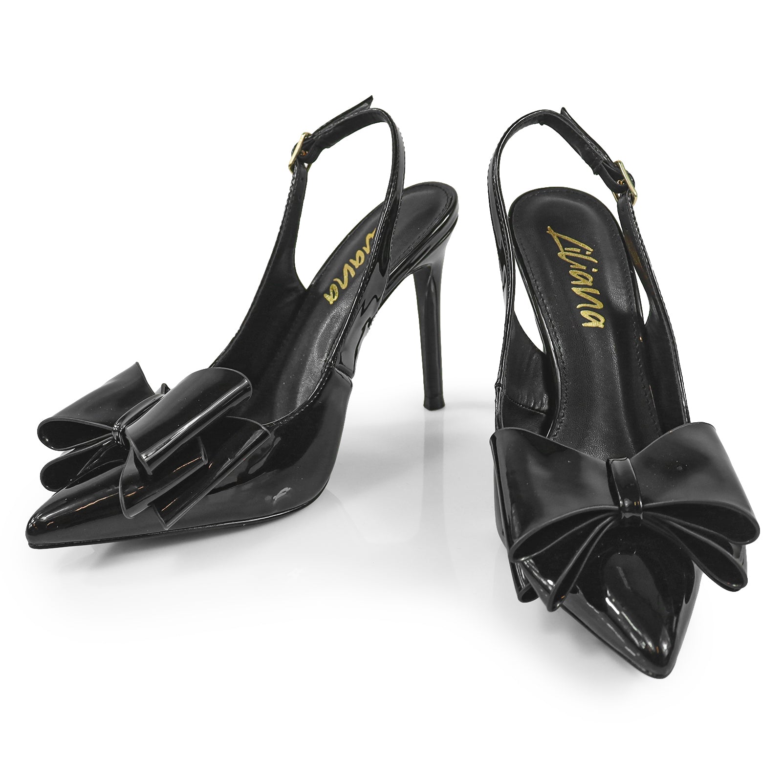 LANA-1 POINTED TOE BOW BACK STRAP PUMP BLACK