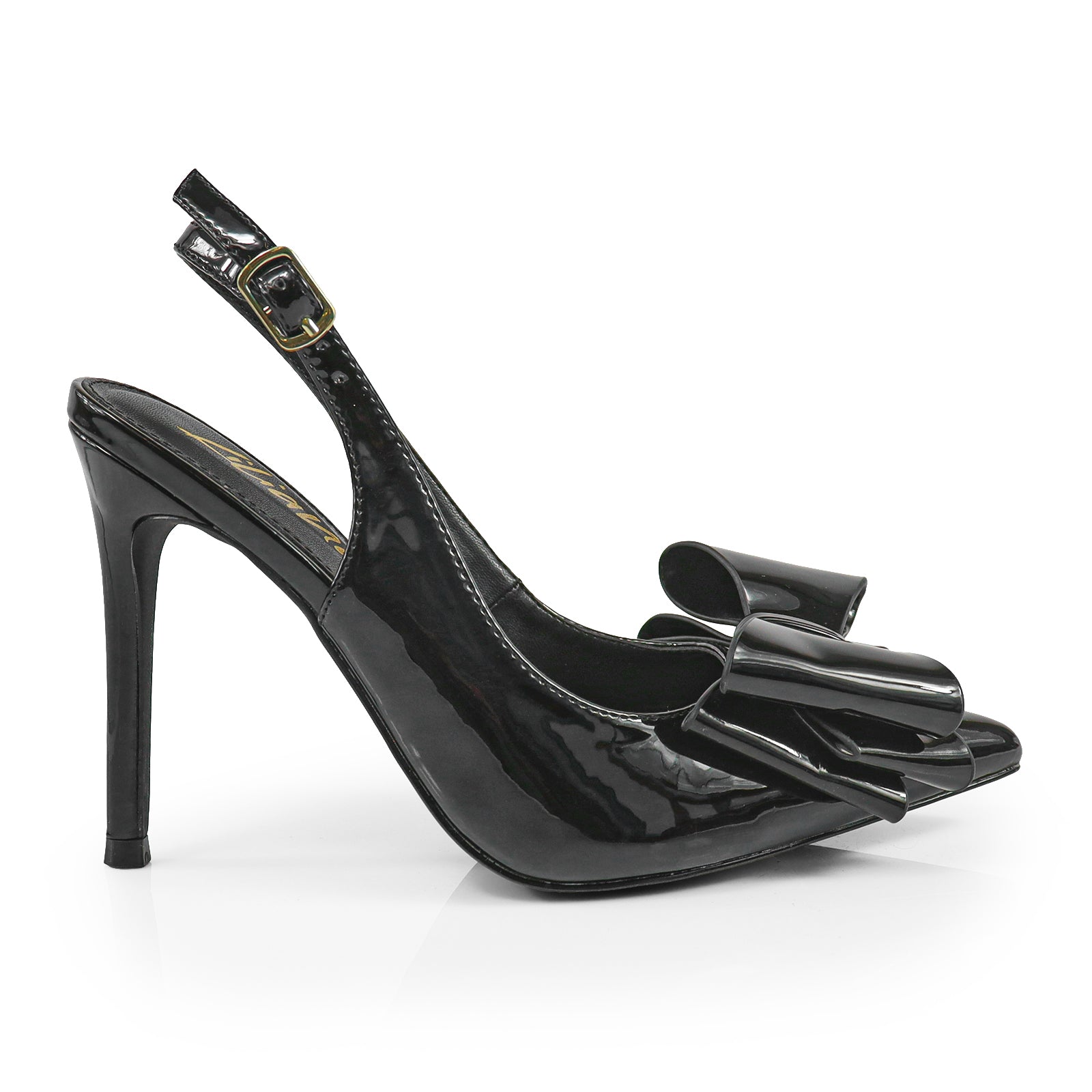LANA-1 POINTED TOE BOW BACK STRAP PUMP BLACK