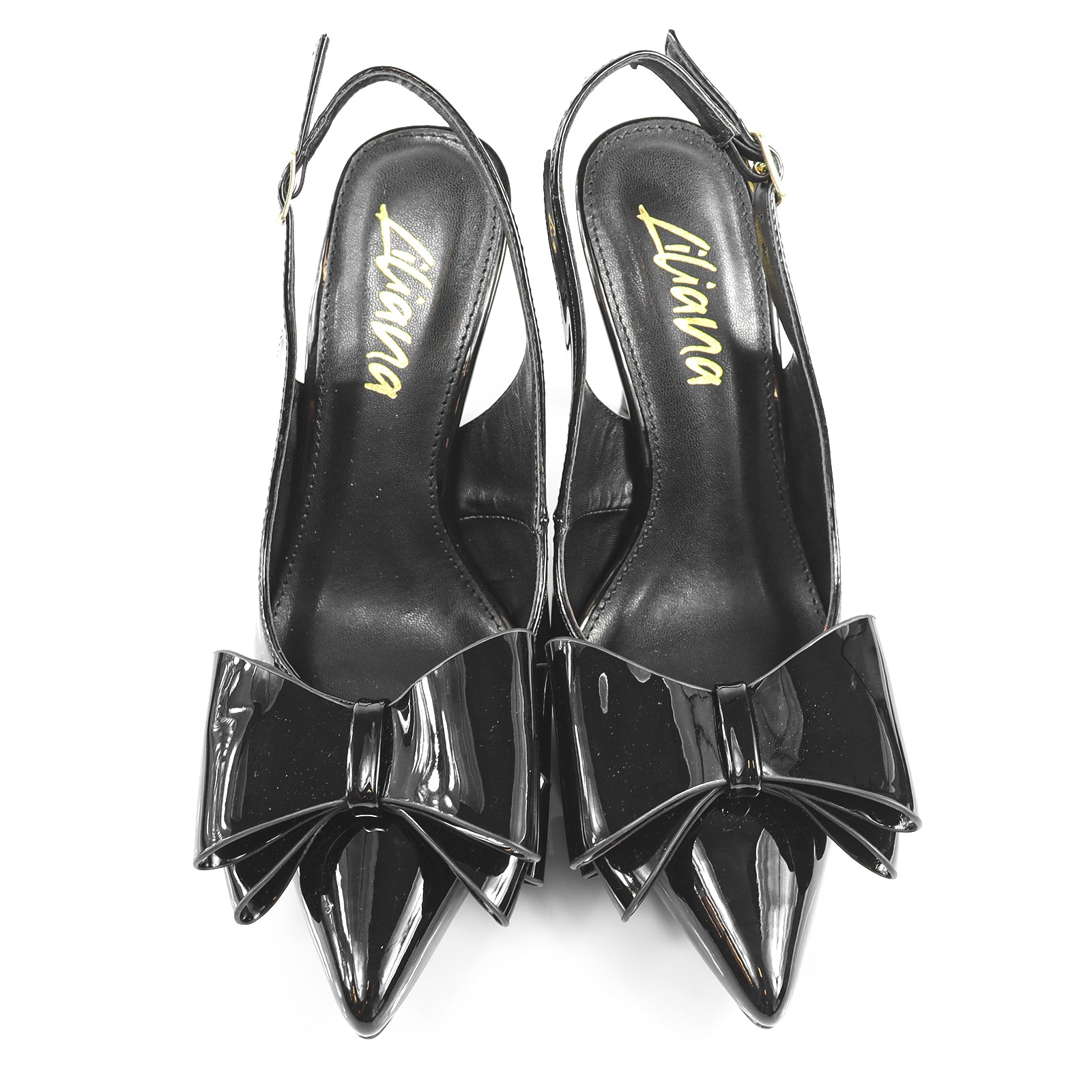 LANA-1 POINTED TOE BOW BACK STRAP PUMP BLACK