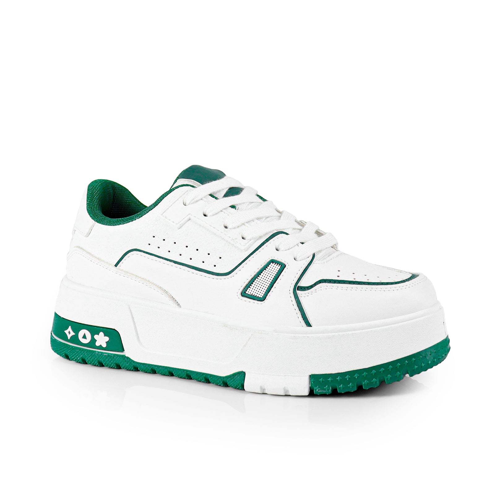LANDA-1 CLASSIC WHITE SNEAKER COLOR DETAIL W/THICK PLATFORM GREEN