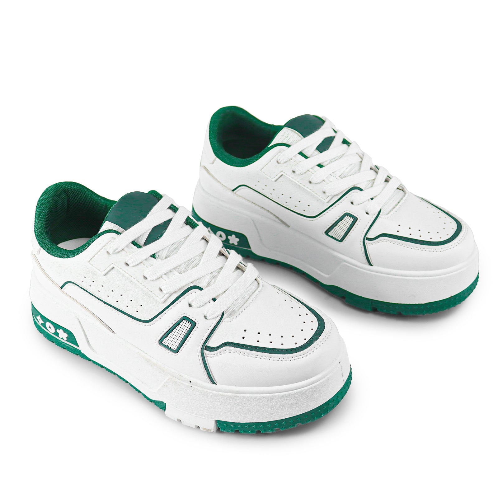 LANDA-1 CLASSIC WHITE SNEAKER COLOR DETAIL W/THICK PLATFORM GREEN