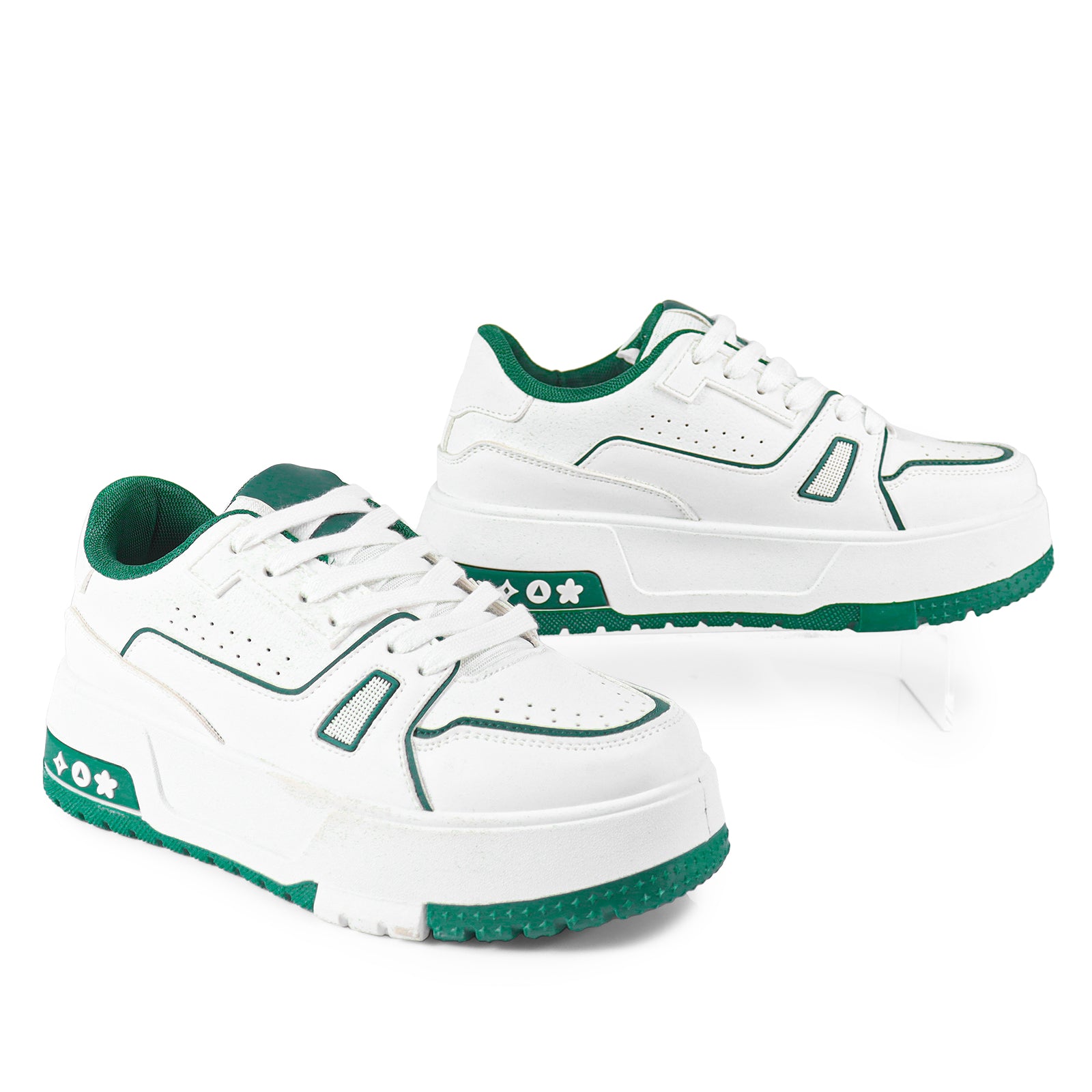LANDA-1 CLASSIC WHITE SNEAKER COLOR DETAIL W/THICK PLATFORM GREEN