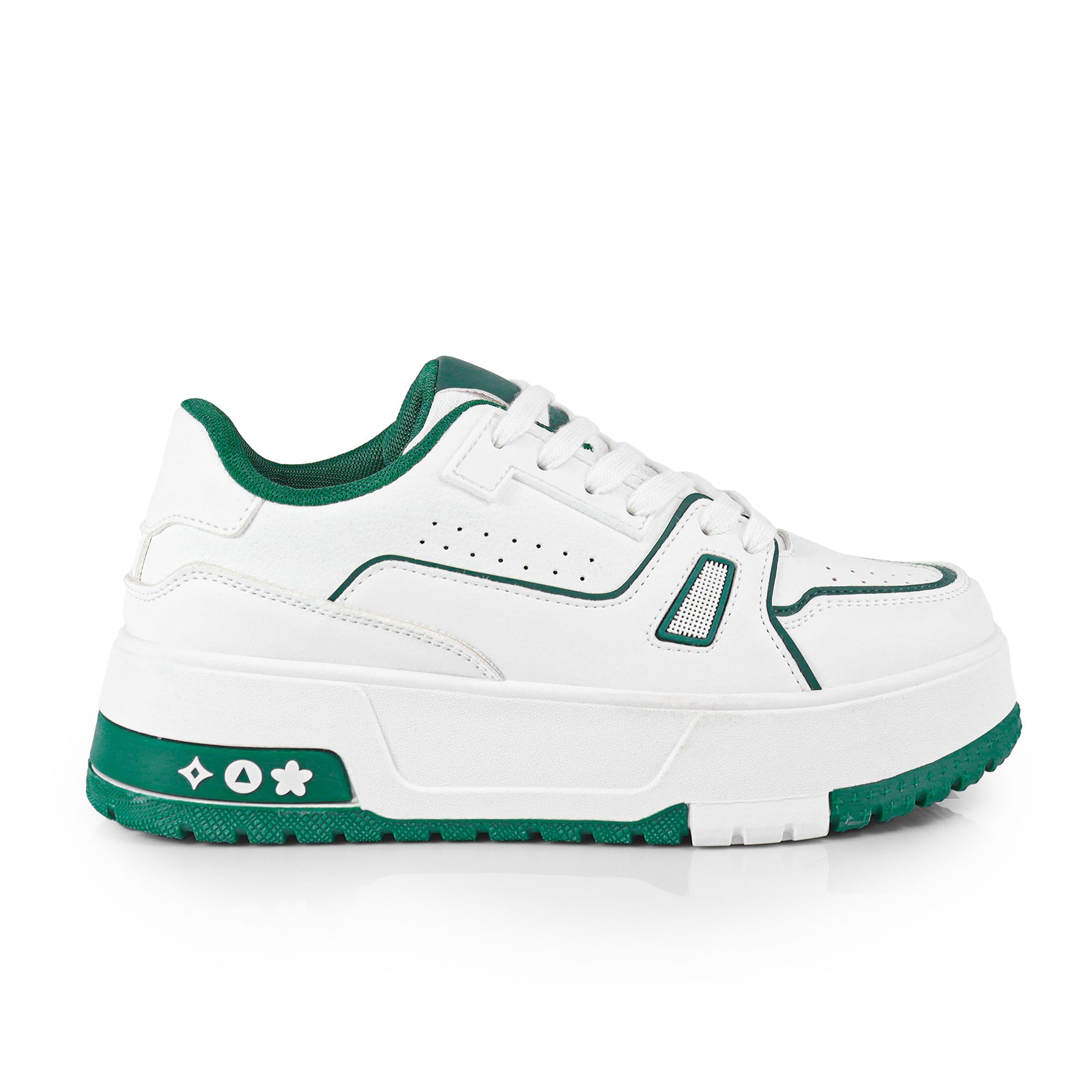 LANDA-1 CLASSIC WHITE SNEAKER COLOR DETAIL W/THICK PLATFORM GREEN