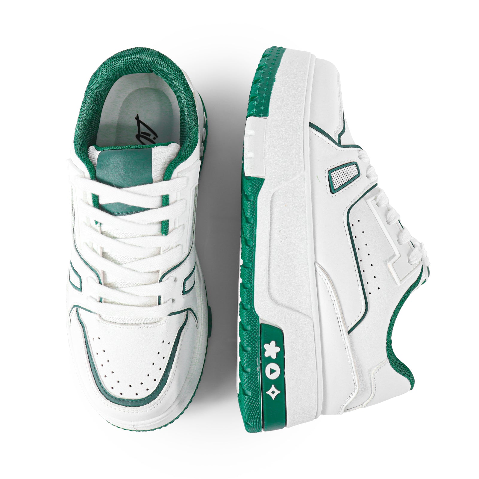 LANDA-1 CLASSIC WHITE SNEAKER COLOR DETAIL W/THICK PLATFORM GREEN
