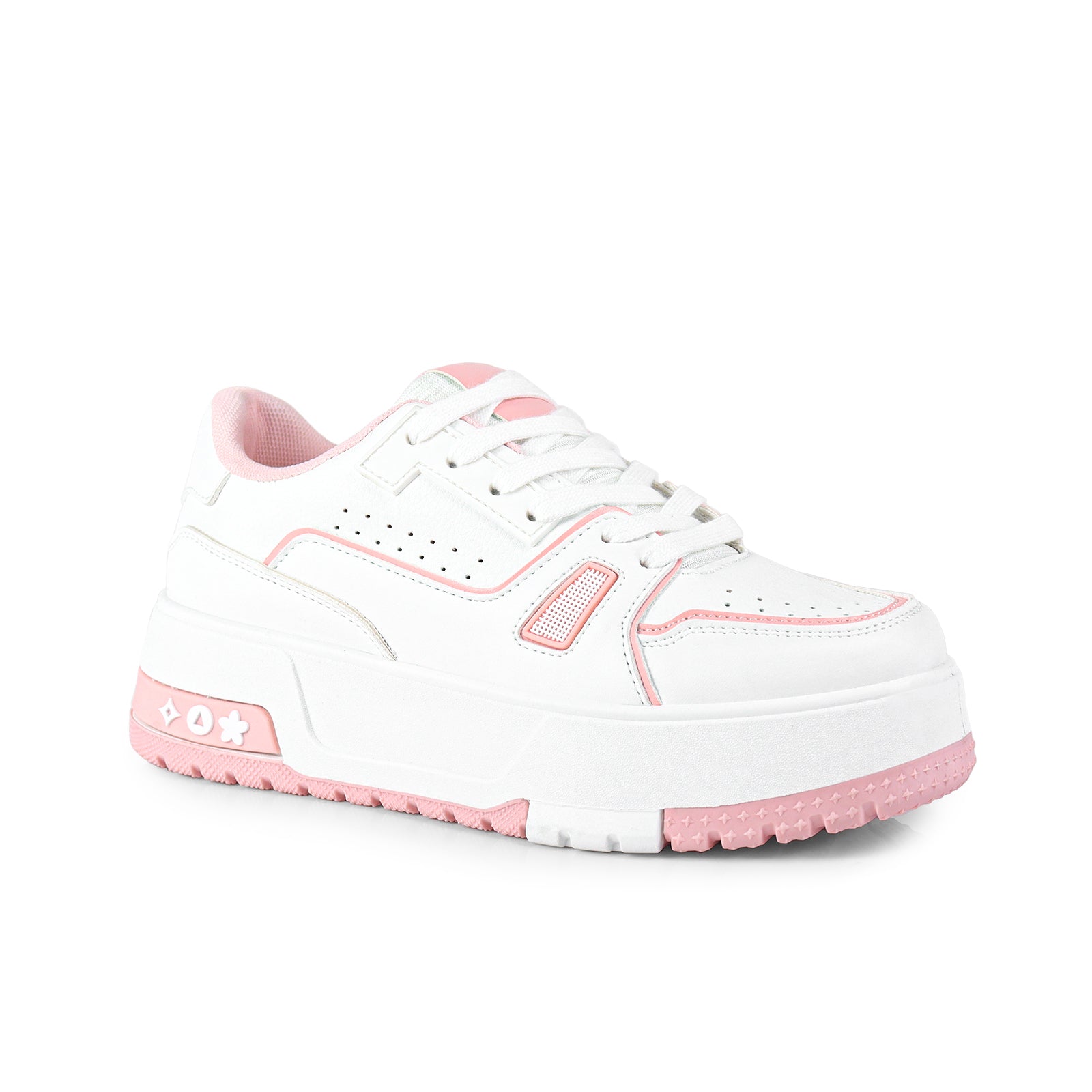 LANDA-1 CLASSIC WHITE SNEAKER COLOR DETAIL W/THICK PLATFORM PINK