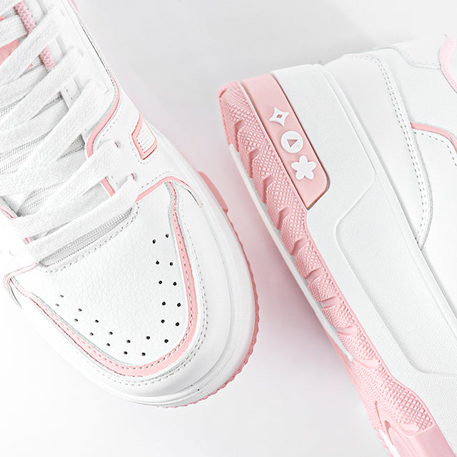 LANDA-1 CLASSIC WHITE SNEAKER COLOR DETAIL W/THICK PLATFORM PINK