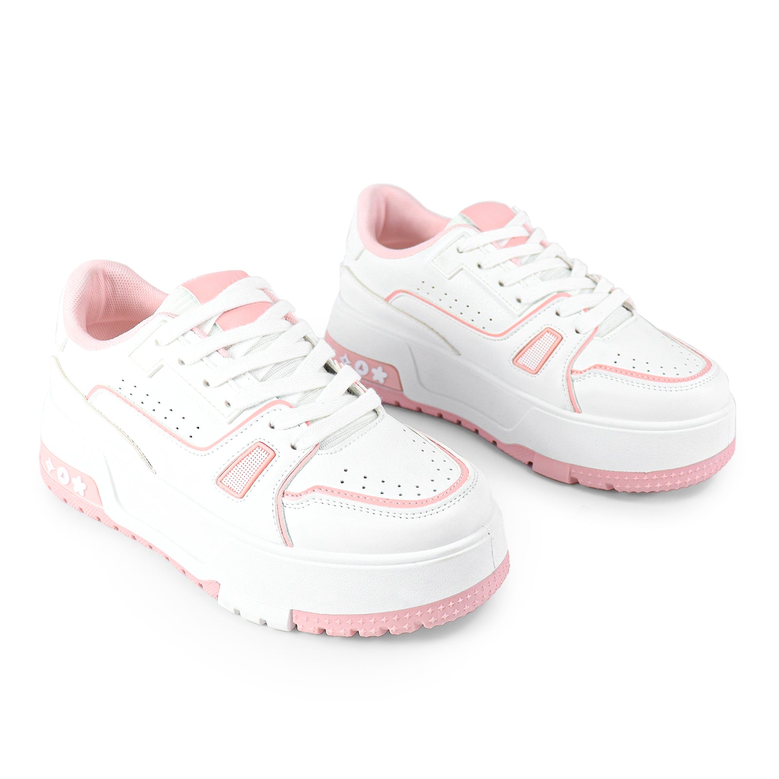 LANDA-1 CLASSIC WHITE SNEAKER COLOR DETAIL W/THICK PLATFORM PINK