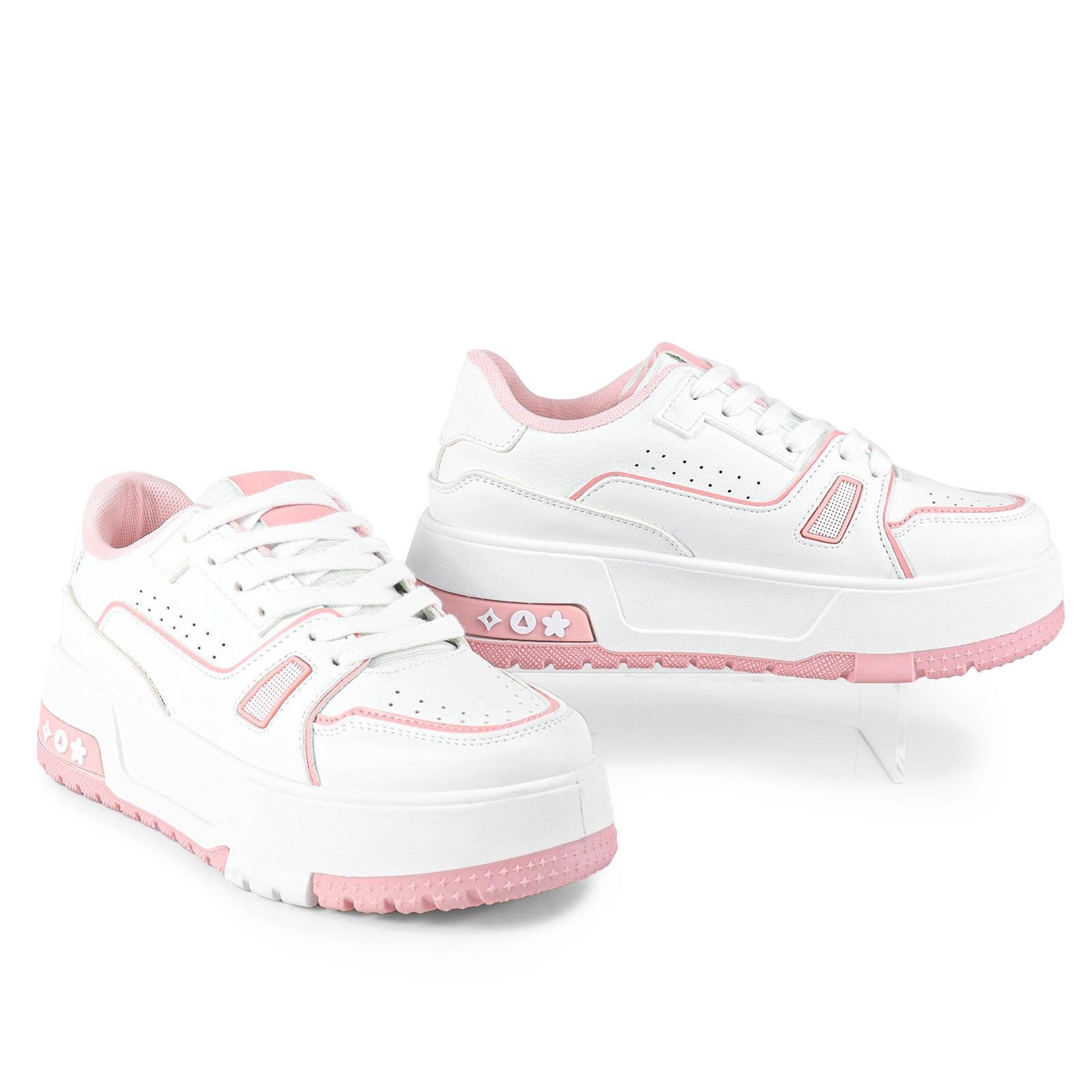 LANDA-1 CLASSIC WHITE SNEAKER COLOR DETAIL W/THICK PLATFORM PINK