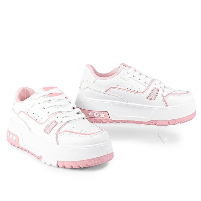 LANDA-1 CLASSIC WHITE SNEAKER COLOR DETAIL W/THICK PLATFORM PINK
