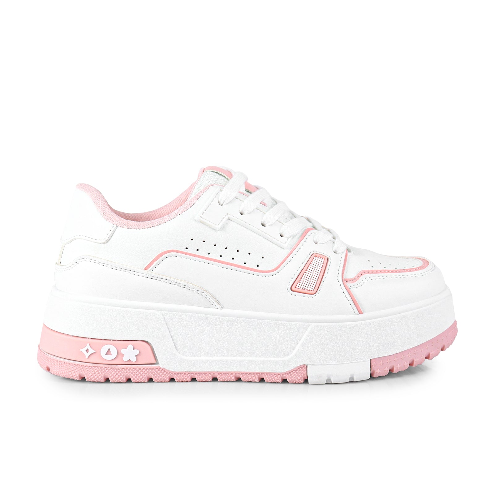 LANDA-1 CLASSIC WHITE SNEAKER COLOR DETAIL W/THICK PLATFORM PINK