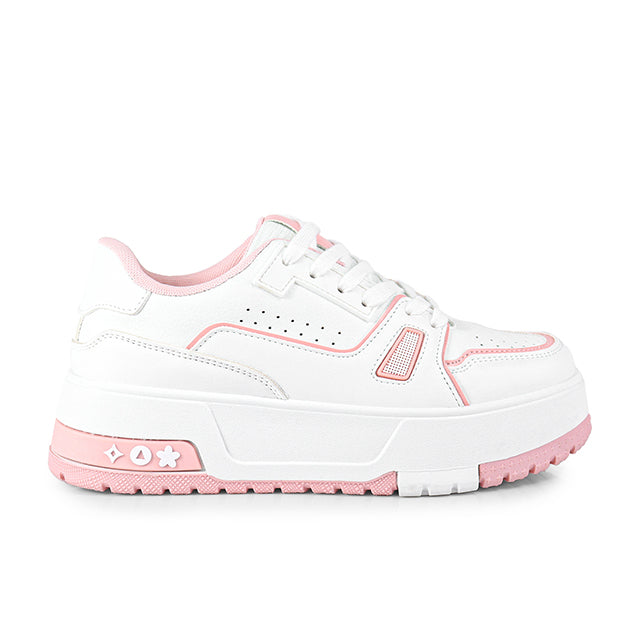 LANDA-1 CLASSIC WHITE SNEAKER COLOR DETAIL W/THICK PLATFORM PINK