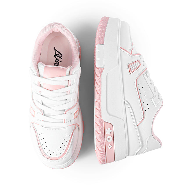 LANDA-1 CLASSIC WHITE SNEAKER COLOR DETAIL W/THICK PLATFORM PINK