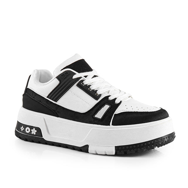 LANDA-2 CLASSIC WHITE SNEAKER PRINTED PATTERN W/ THICK PLATFORM BLACK