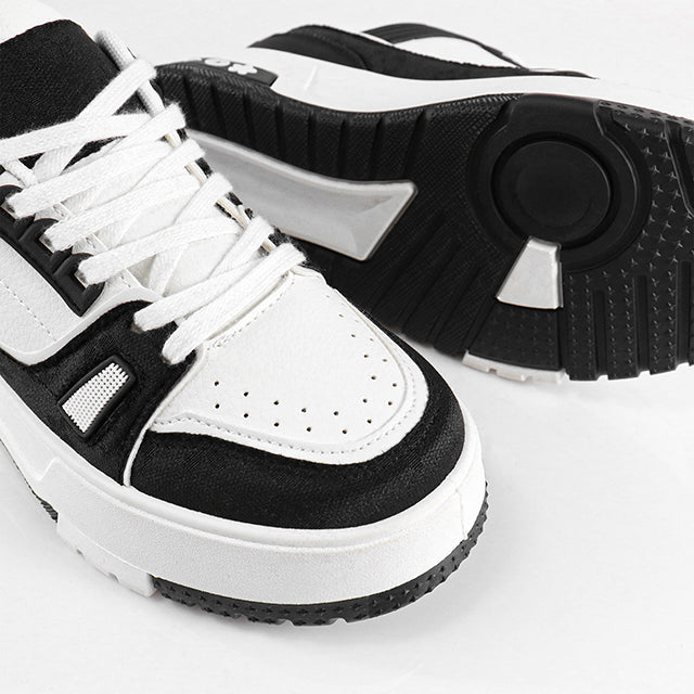 LANDA-2 CLASSIC WHITE SNEAKER PRINTED PATTERN W/ THICK PLATFORM BLACK