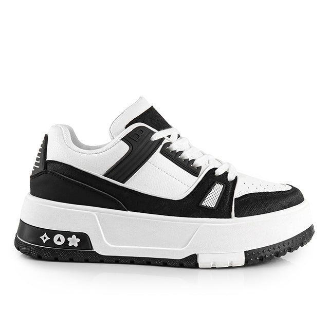 LANDA-2 CLASSIC WHITE SNEAKER PRINTED PATTERN W/ THICK PLATFORM BLACK