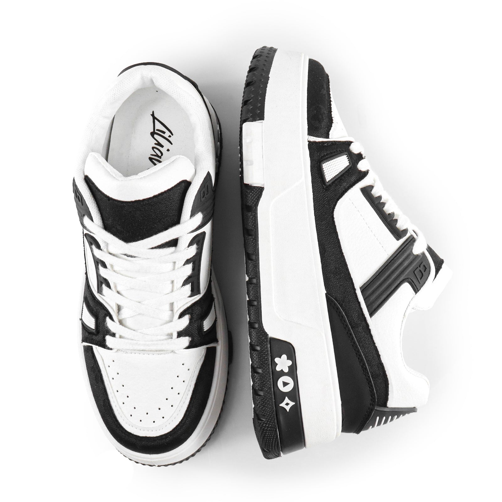 LANDA-2 CLASSIC WHITE SNEAKER PRINTED PATTERN W/ THICK PLATFORM BLACK