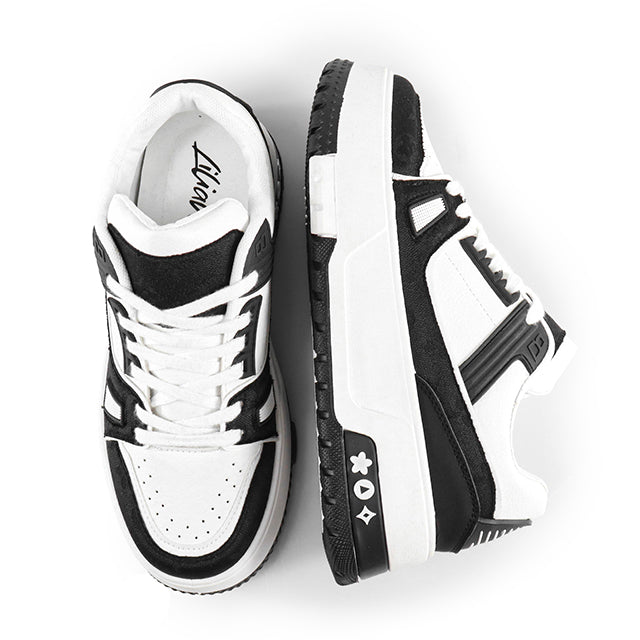 LANDA-2 CLASSIC WHITE SNEAKER PRINTED PATTERN W/ THICK PLATFORM BLACK