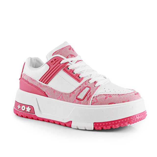 LANDA-2 CLASSIC WHITE SNEAKER PRINTED PATTERN W/ THICK PLATFORM PINK