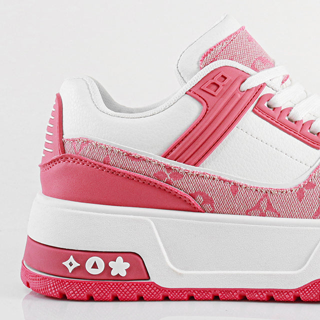 LANDA-2 CLASSIC WHITE SNEAKER PRINTED PATTERN W/ THICK PLATFORM PINK