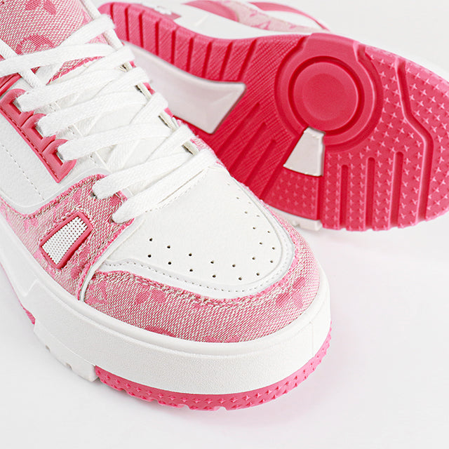 LANDA-2 CLASSIC WHITE SNEAKER PRINTED PATTERN W/ THICK PLATFORM PINK