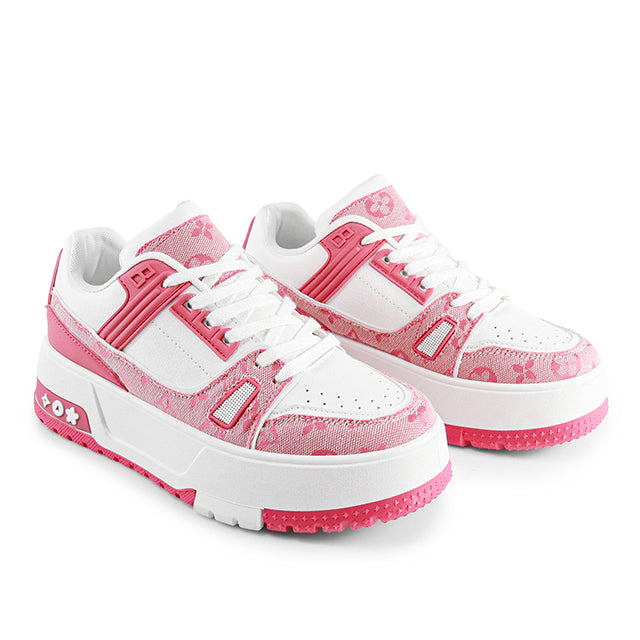 LANDA-2 CLASSIC WHITE SNEAKER PRINTED PATTERN W/ THICK PLATFORM PINK