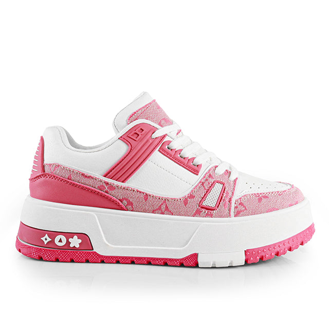 LANDA-2 CLASSIC WHITE SNEAKER PRINTED PATTERN W/ THICK PLATFORM PINK