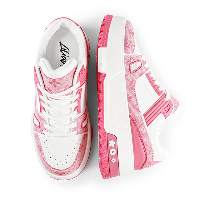 LANDA-2 CLASSIC WHITE SNEAKER PRINTED PATTERN W/ THICK PLATFORM PINK