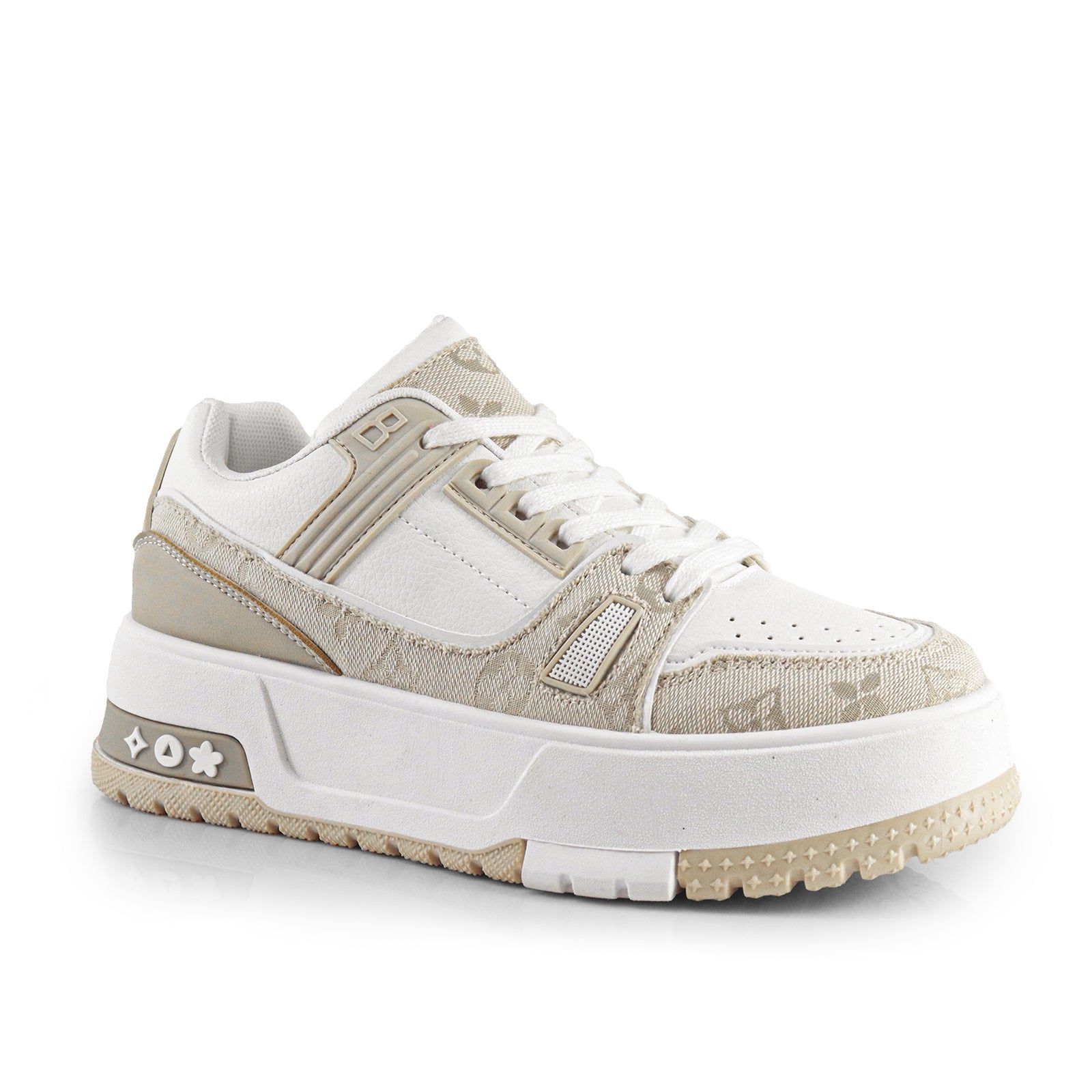 LANDA-2 CLASSIC WHITE SNEAKER PRINTED PATTERN W/ THICK PLATFORM WHITE