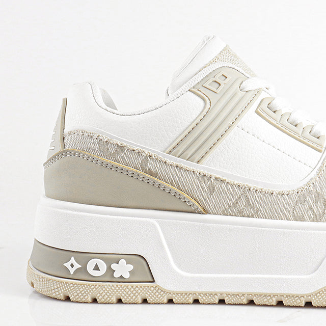 LANDA-2 CLASSIC WHITE SNEAKER PRINTED PATTERN W/ THICK PLATFORM WHITE