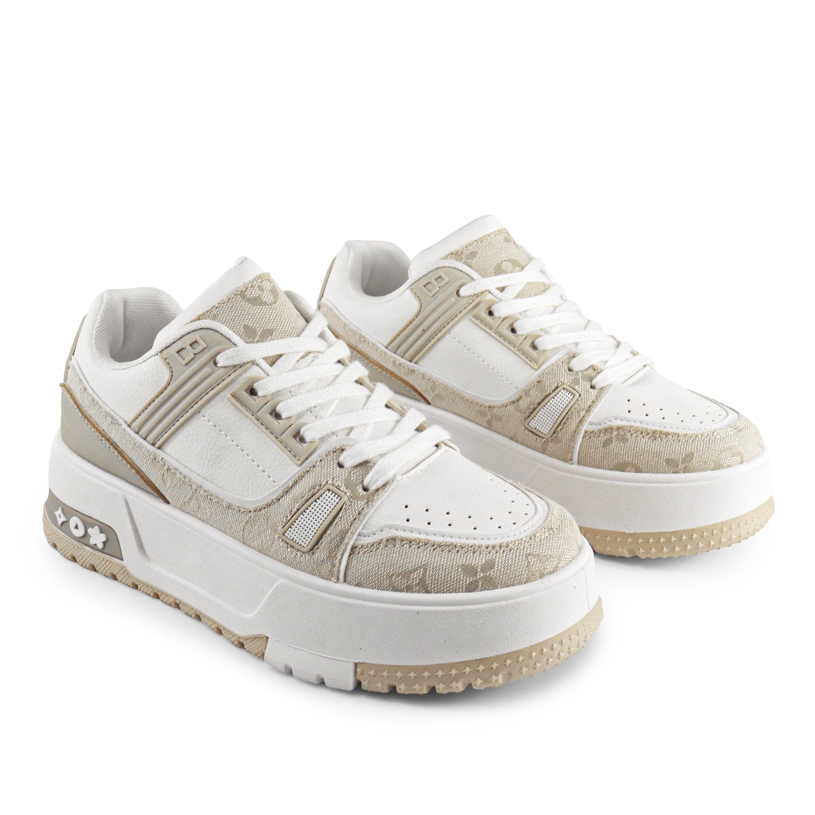 LANDA-2 CLASSIC WHITE SNEAKER PRINTED PATTERN W/ THICK PLATFORM WHITE