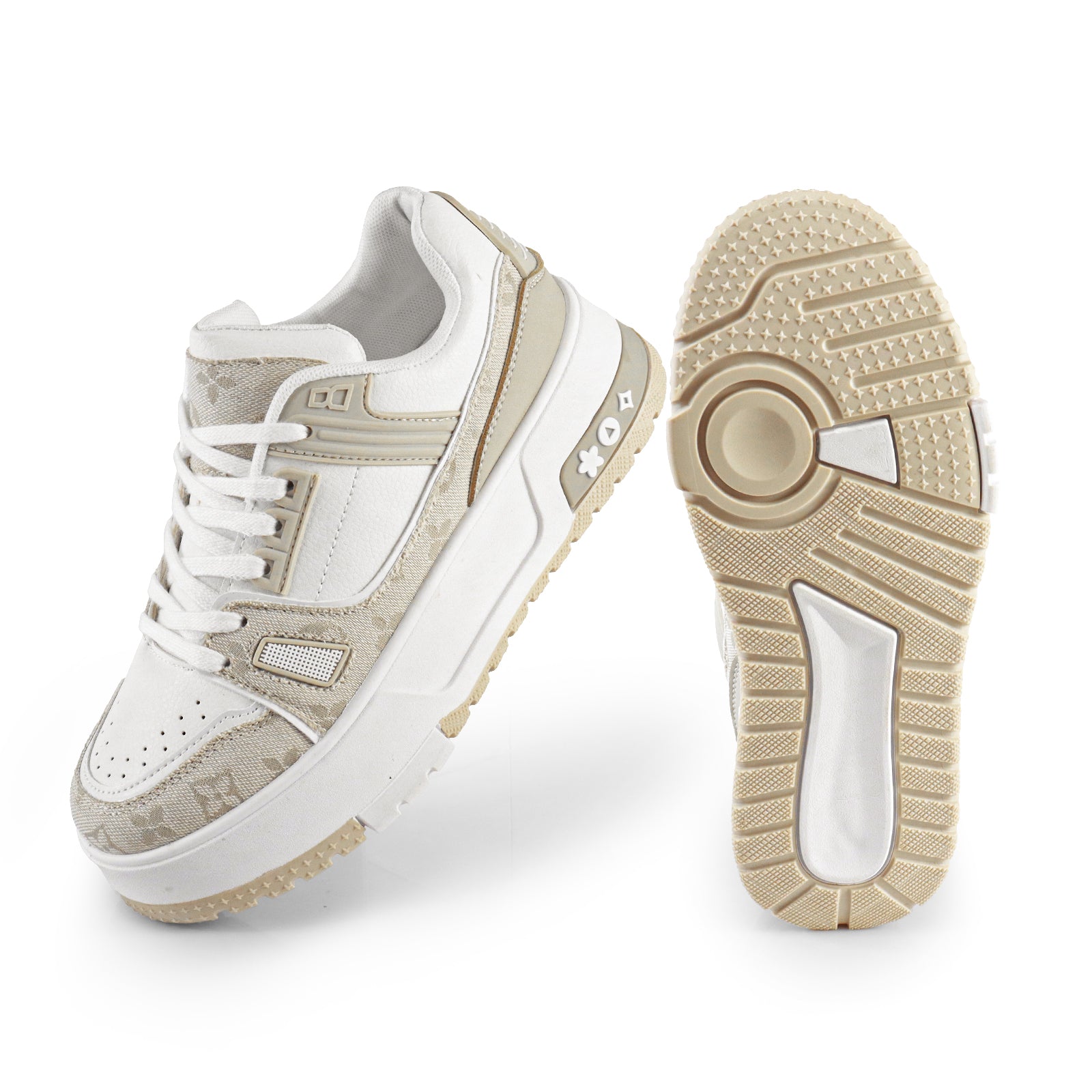 LANDA-2 CLASSIC WHITE SNEAKER PRINTED PATTERN W/ THICK PLATFORM WHITE