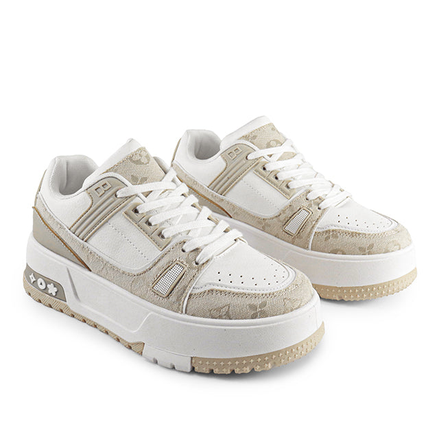 LANDA-2 CLASSIC WHITE SNEAKER PRINTED PATTERN W/ THICK PLATFORM WHITE