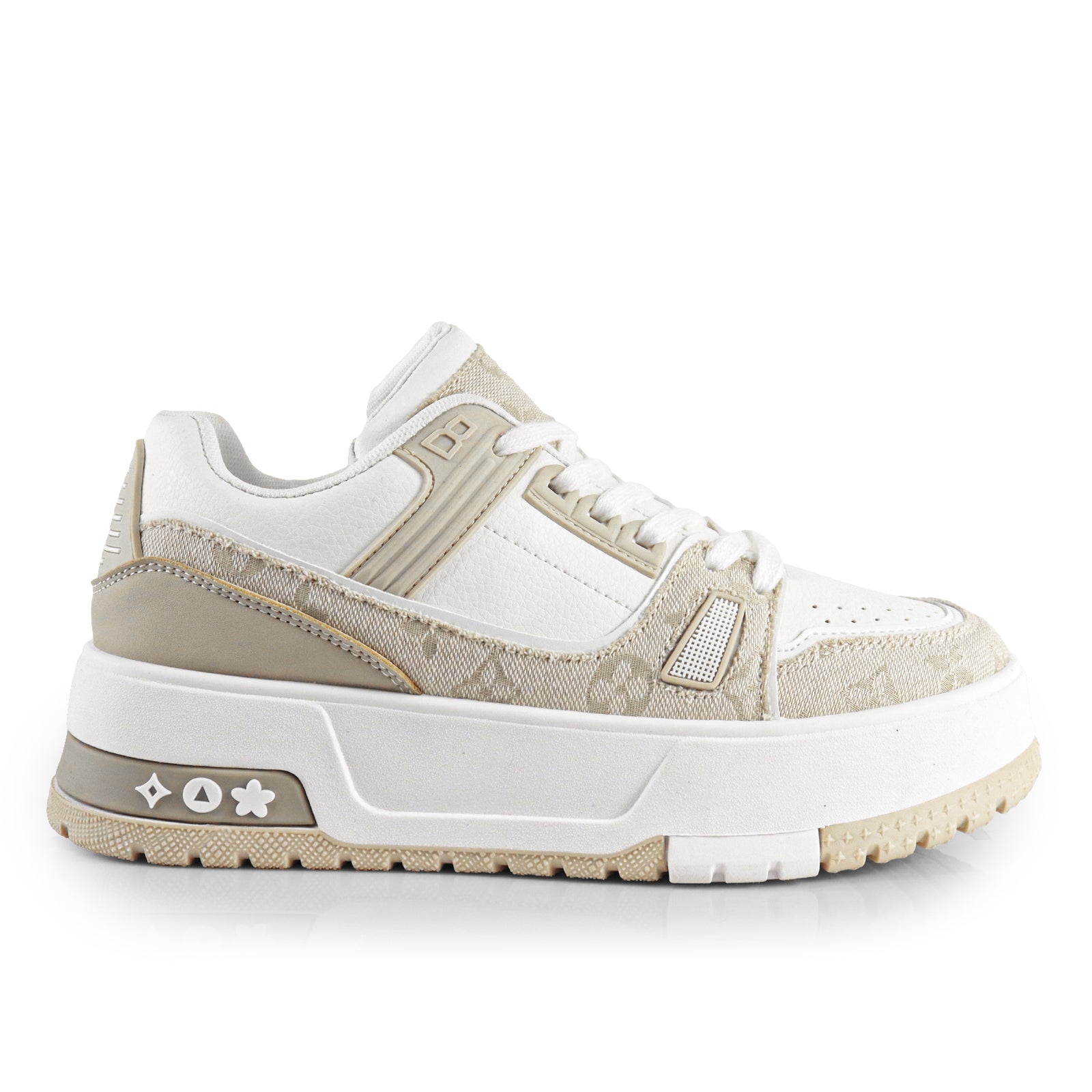 LANDA-2 CLASSIC WHITE SNEAKER PRINTED PATTERN W/ THICK PLATFORM WHITE