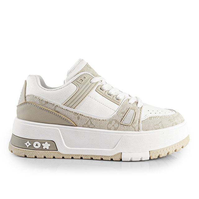 LANDA-2 CLASSIC WHITE SNEAKER PRINTED PATTERN W/ THICK PLATFORM WHITE