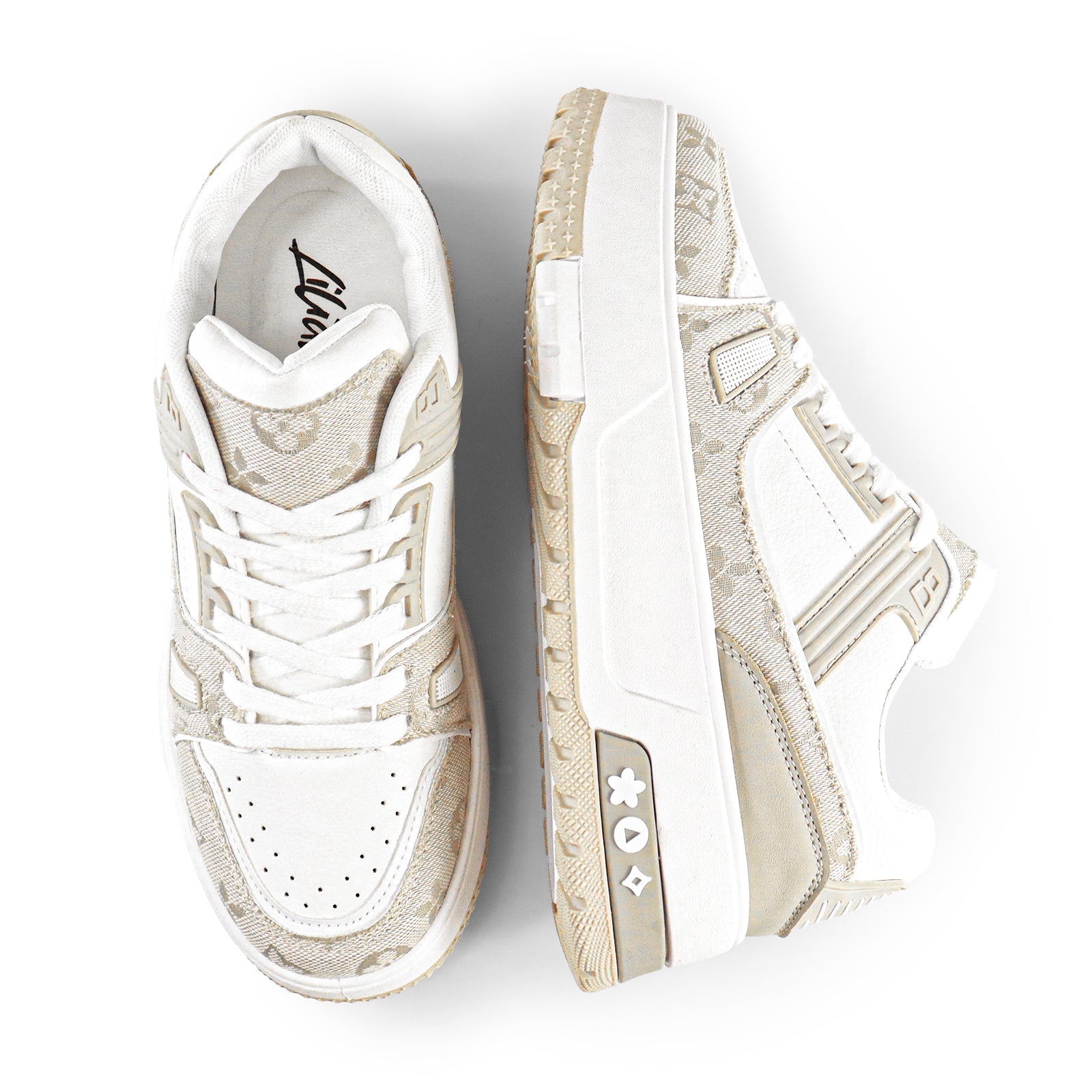 LANDA-2 CLASSIC WHITE SNEAKER PRINTED PATTERN W/ THICK PLATFORM WHITE