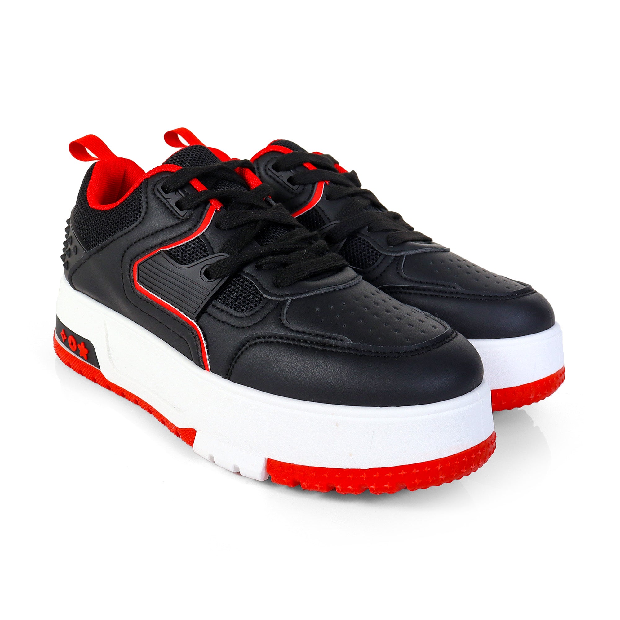 LANDA-3 CLASSIC WHITE SNEAKER SPIKE DETAIL W/ THICK PLATFORM BLACK2