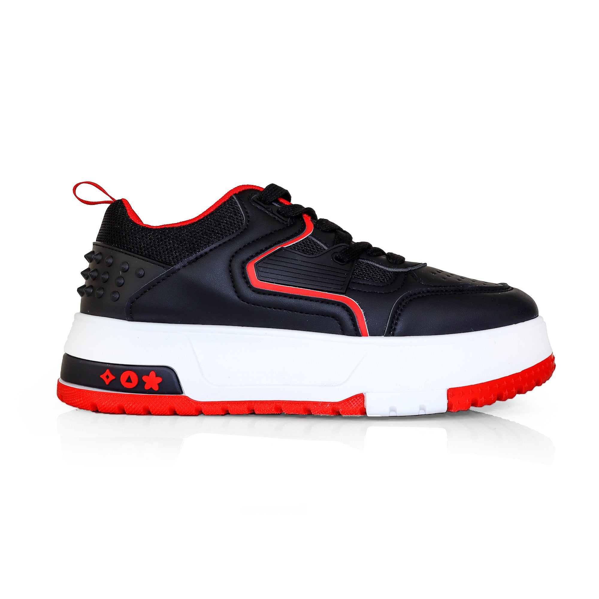 LANDA-3 CLASSIC WHITE SNEAKER SPIKE DETAIL W/ THICK PLATFORM BLACK2