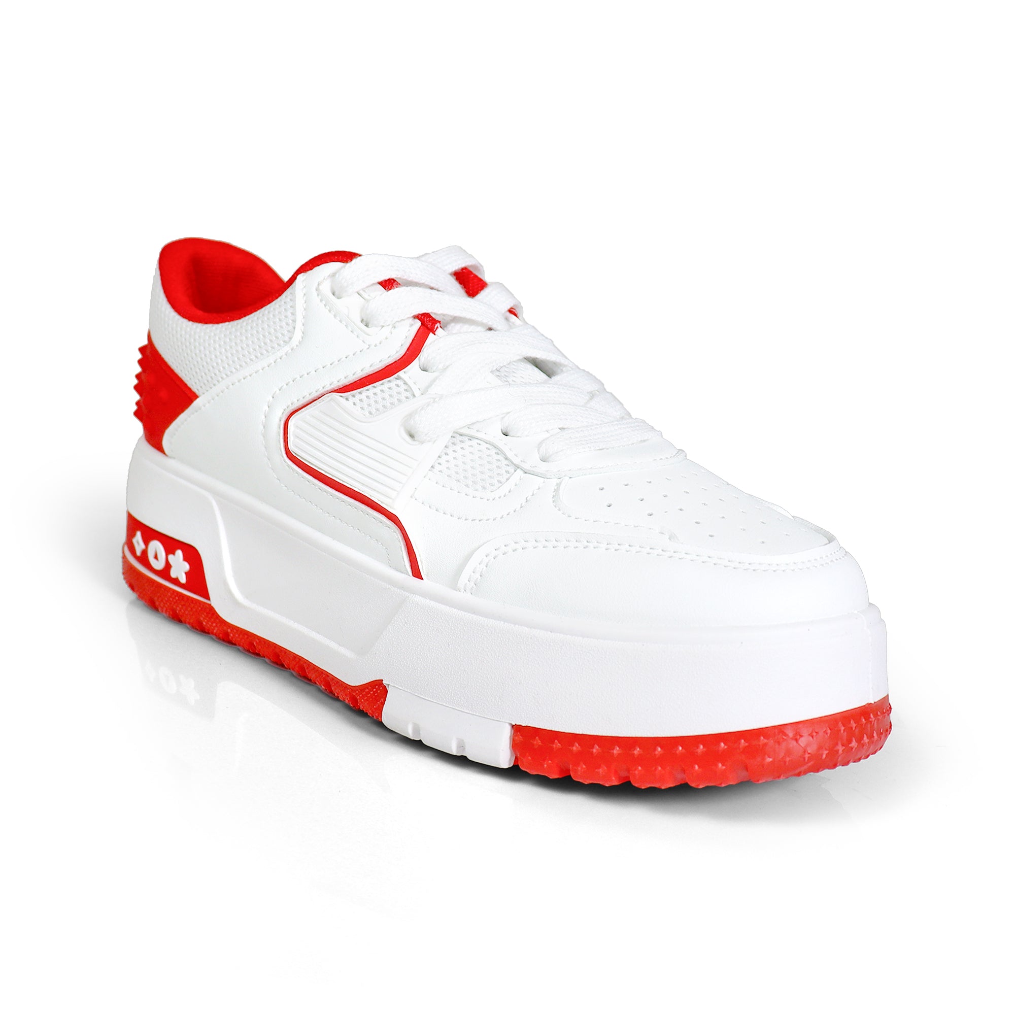 LANDA-3 CLASSIC WHITE SNEAKER SPIKE DETAIL W/ THICK PLATFORM RED