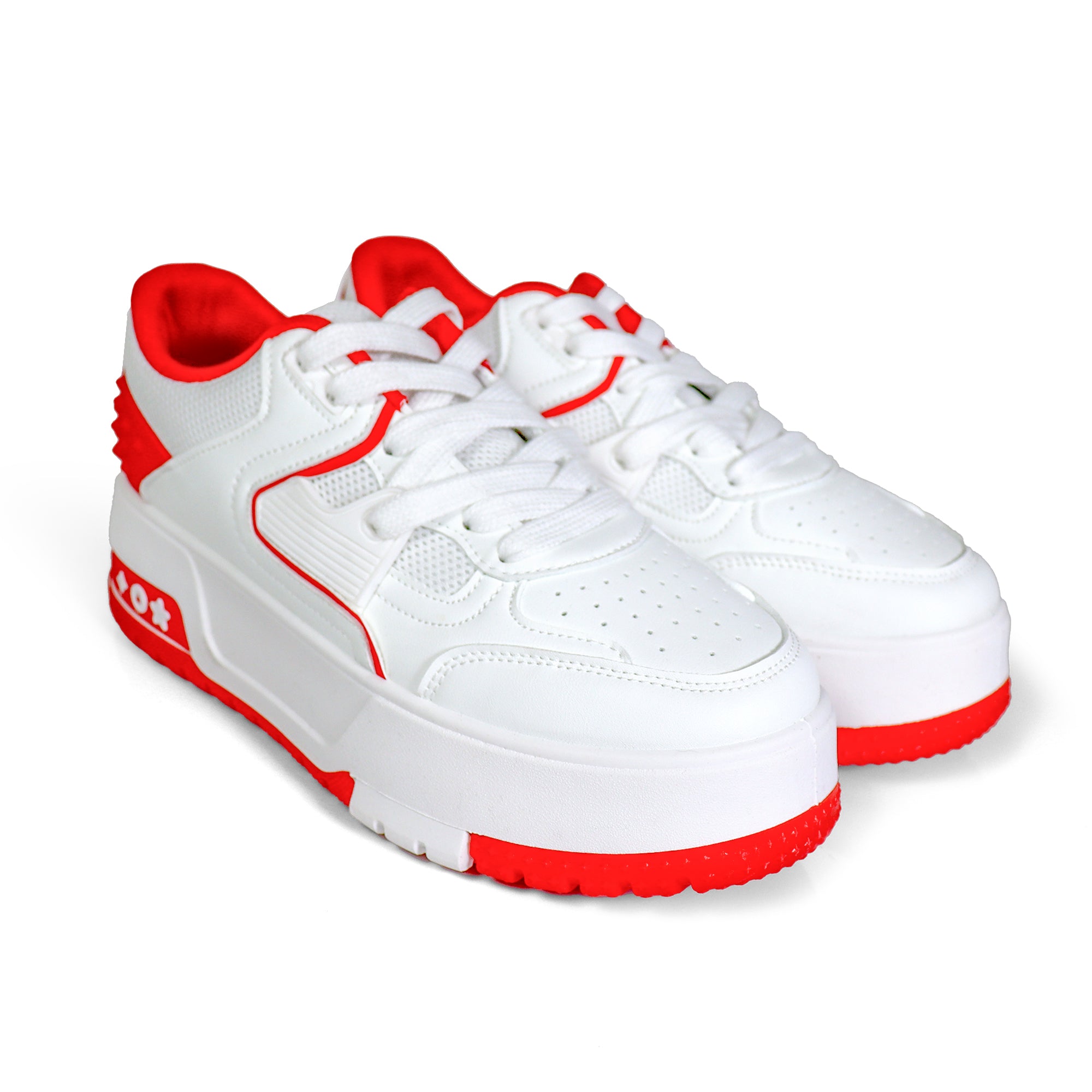 LANDA-3 CLASSIC WHITE SNEAKER SPIKE DETAIL W/ THICK PLATFORM RED
