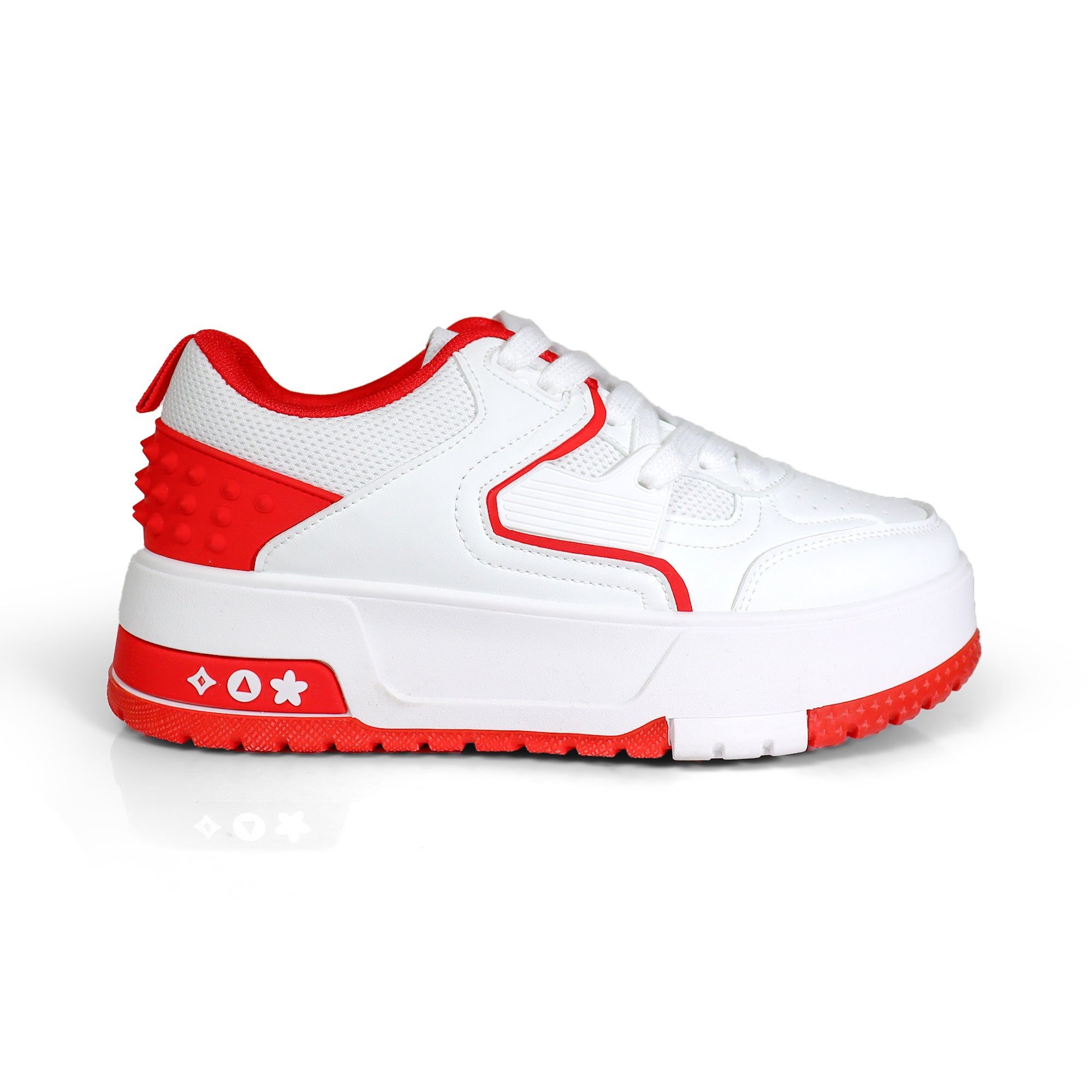 LANDA-3 CLASSIC WHITE SNEAKER SPIKE DETAIL W/ THICK PLATFORM RED